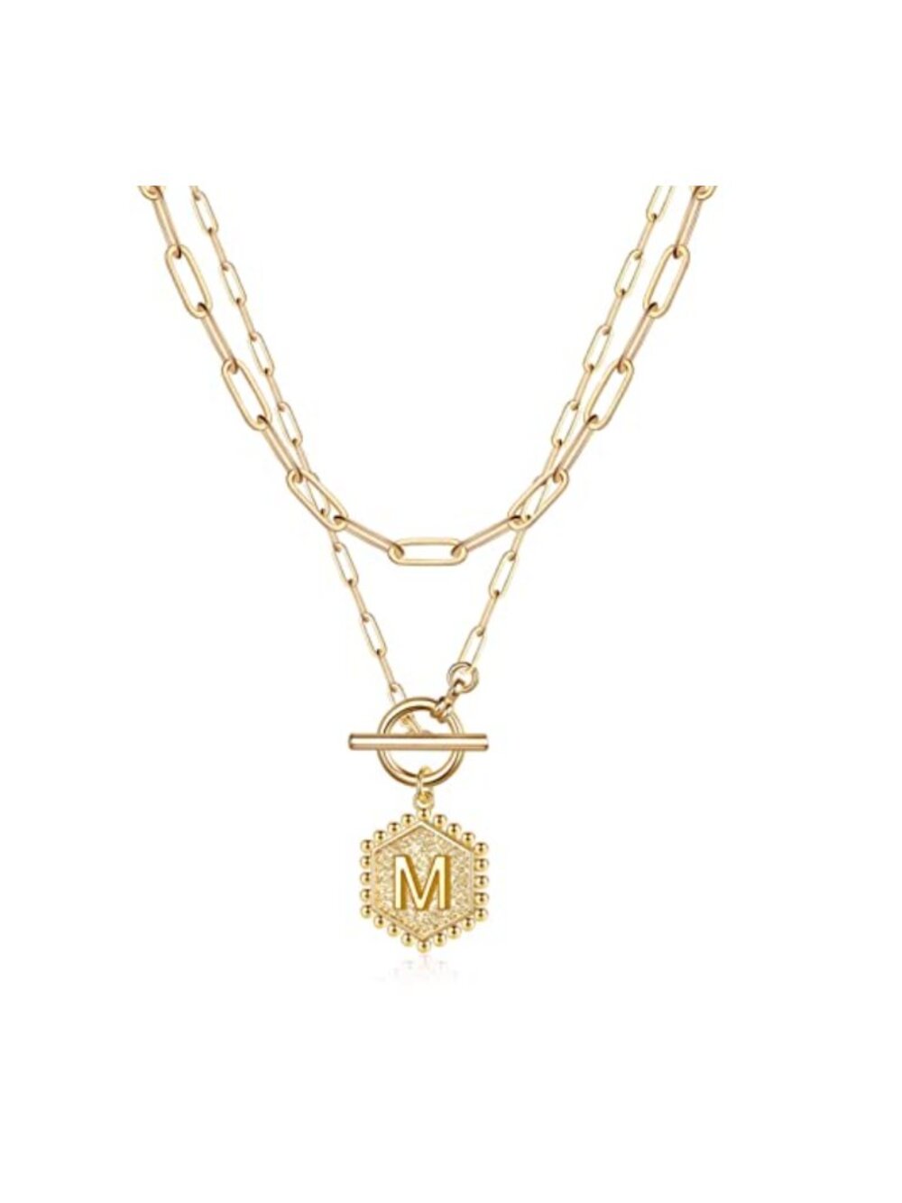 Layered Gold Plated Initial Necklace Set for Women, Paperclip Chain Choker